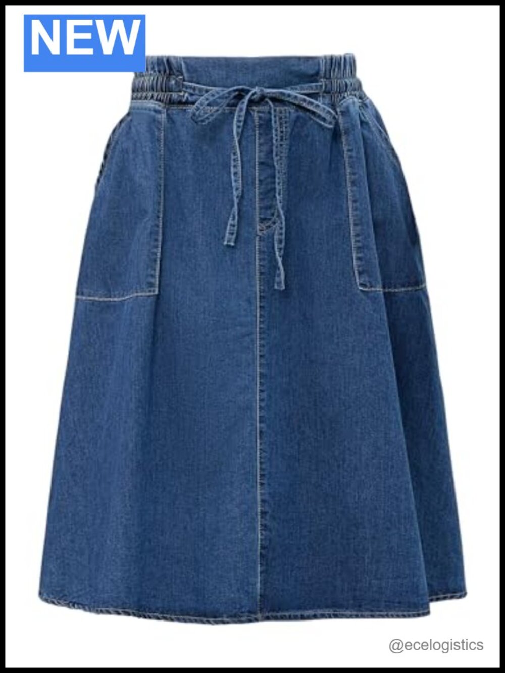 Women's Denim A-Line Midi Skirt Elastic Waist with Pockets